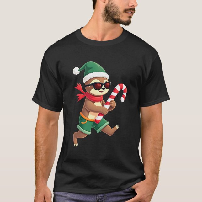 Camiseta Christmas Sloth Elf Peppermint Candy Cane Shirt Gi (Frente)