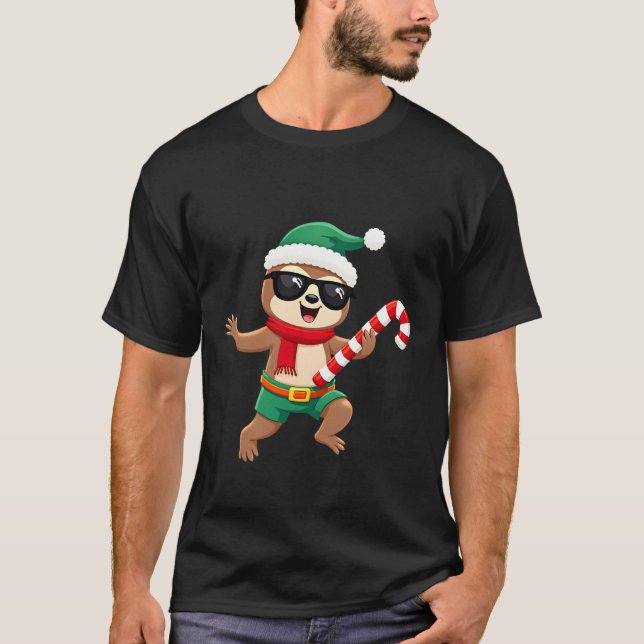 Camiseta Christmas Sloth Elf Peppermint Candy Cane Shirt Gi (Frente)