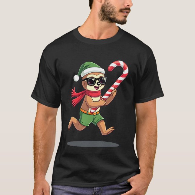 Camiseta Christmas Sloth Elf Peppermint Candy Cane Shirt Gi (Frente)