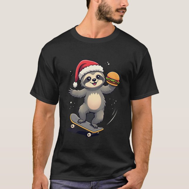 Camiseta CHRISTMAS SLOTH Funny Christmas Skateboard Sloth ( (Frente)