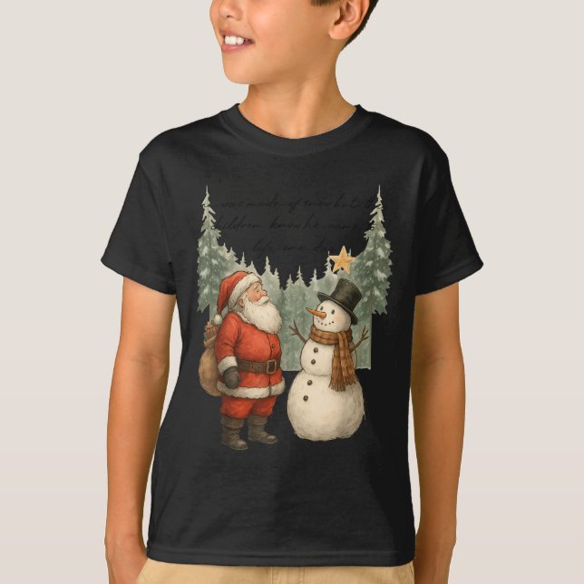 Camiseta Christmas Snowman And Santa He Was Made Snow  (Frente)