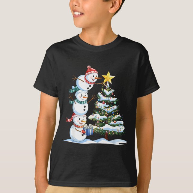 Camiseta Christmas Snowman Christmas Tree Funny Snowman Lov (Frente)
