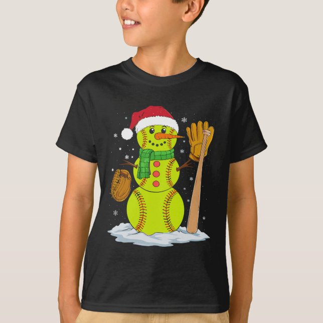 Camiseta Christmas Snowman Softbyll Pitcher Boys Kids Teens (Frente)