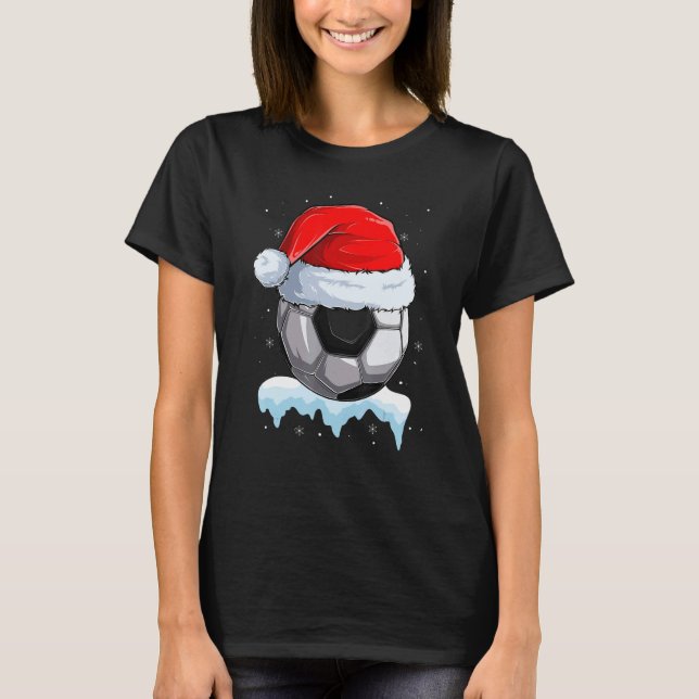 Camiseta Christmas Soccer Ball Santa Hat Funny Sport Xmas B (Frente)