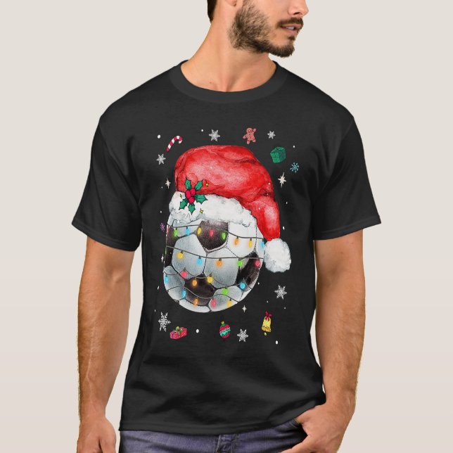 Camiseta Christmas Soccer Ball Santa Hat Funny Sport Xmas B (Frente)