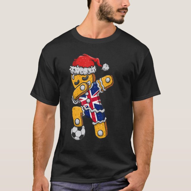 Camiseta Christmas Soccer Boy Dabbing Gingerbread England F (Frente)