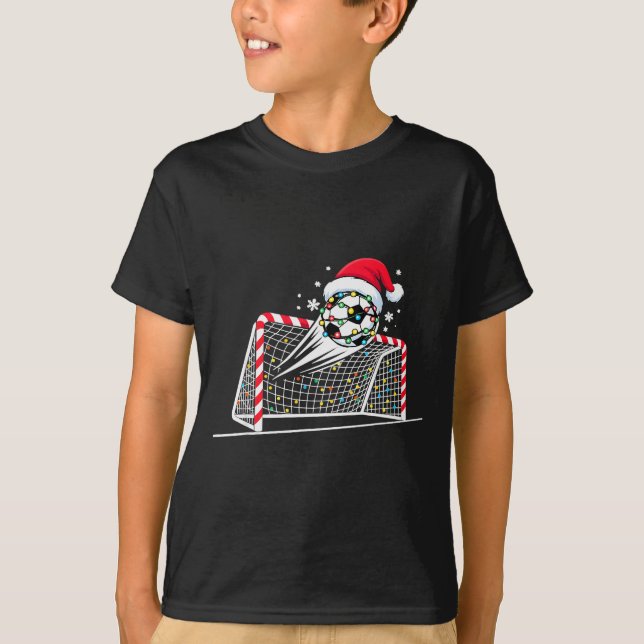 Camiseta Christmas Soccer Goal Ball Lights Santa Xmas Kids  (Frente)