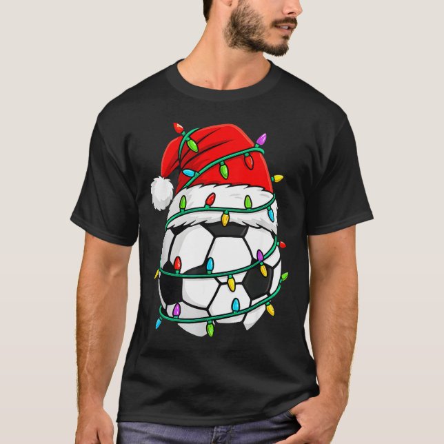 Camiseta Christmas Soccer Santa Hat Lights Santa Srts Xmas  (Frente)