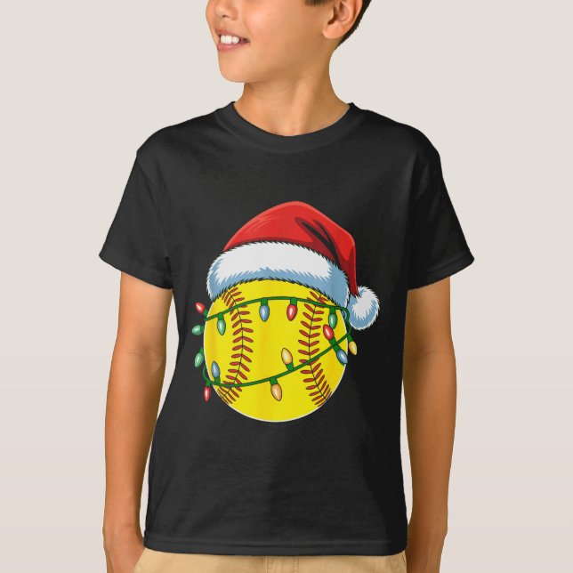 Camiseta Christmas Softball Ball Santa Hat Softball Xmas Li (Frente)