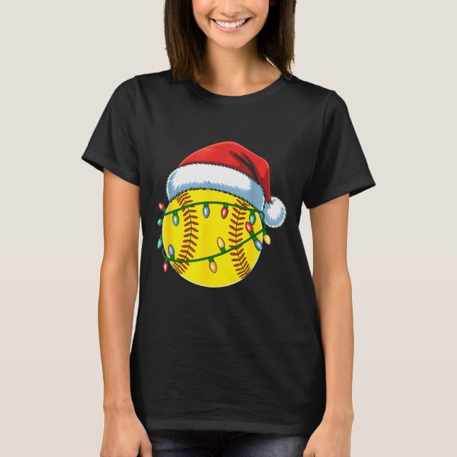 Camiseta Christmas Softball Ball Santa Hat Softball Xmas Li (Frente)