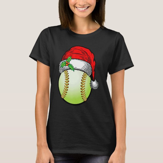 Camiseta Christmas Softball Ball Santa Hat Xmas Sport For B (Frente)