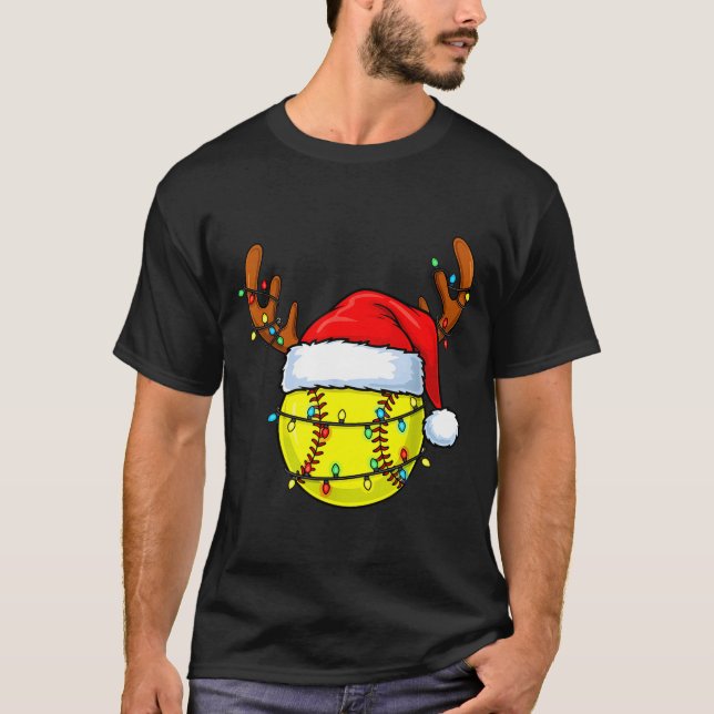 Camiseta Christmas Softball Xmas Santa Srts Hat Mens Womens (Frente)