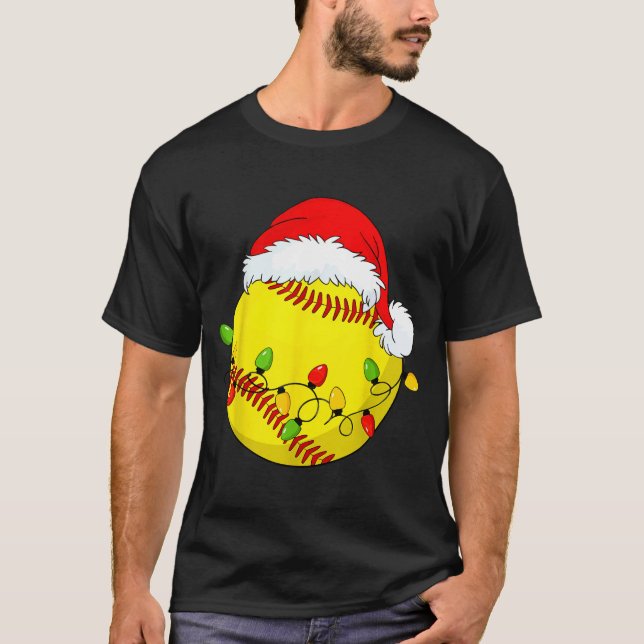 Camiseta Christmas Softball Xmas Santa Srts Hat Mens Womens (Frente)