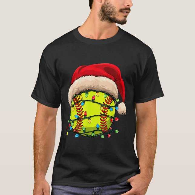 Camiseta Christmas Softball Xmas Santa Srts Hat Mens Womens (Frente)