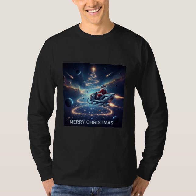 Camiseta Christmas Space Santa Sleigh (Frente)