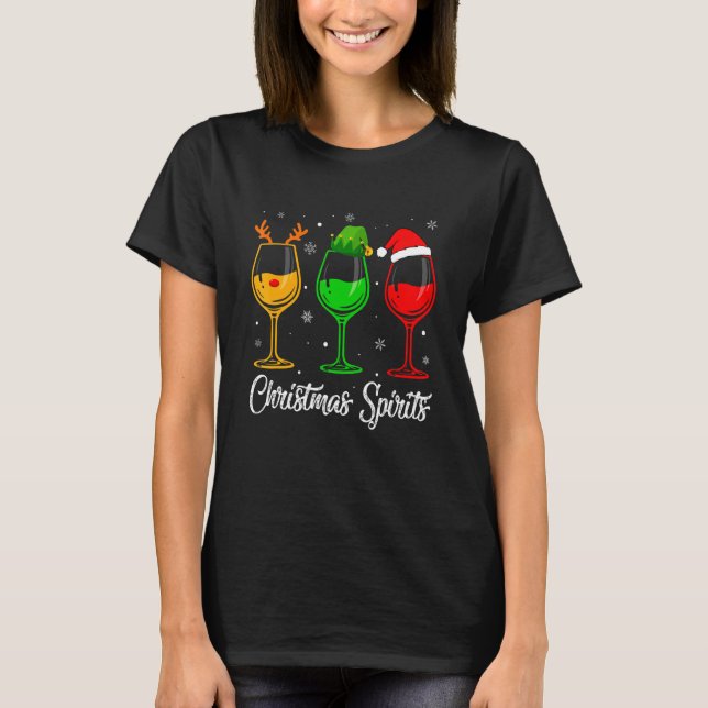 Camiseta Christmas Spirits Glasses Of Wine Xmas Holidays Pa (Frente)