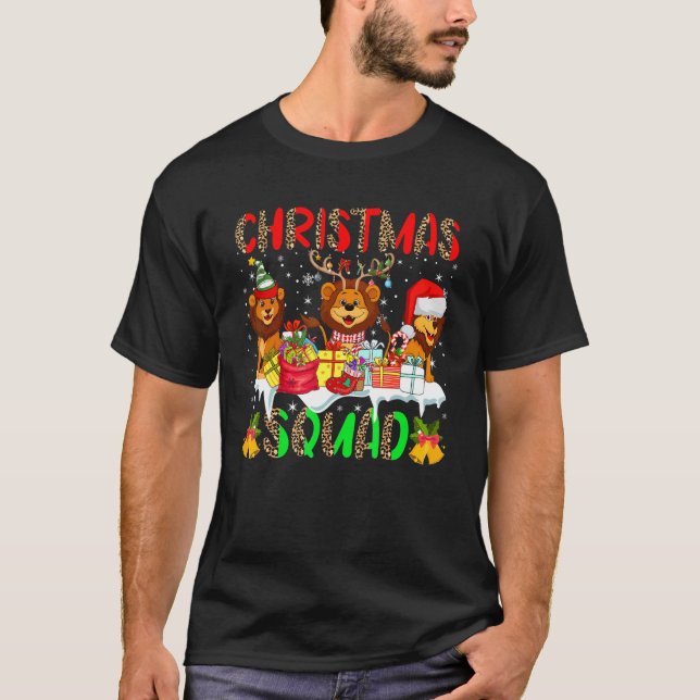 Camiseta Christmas Squad Leopard Three Santa Reindeer Elf L (Frente)