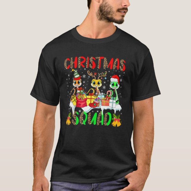 Camiseta Christmas Squad Leopard Three Santa Reindeer Elf S (Frente)