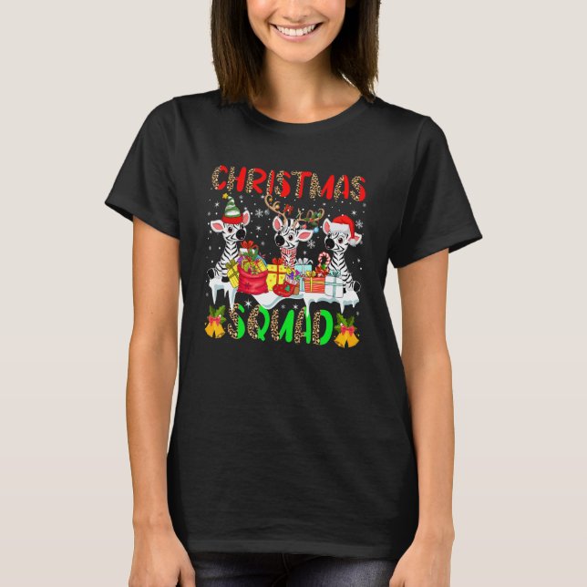 Camiseta Christmas Squad Leopard Three Santa Reindeer Elf Z (Frente)