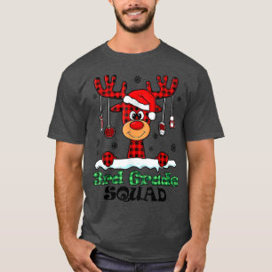 Camiseta Christmas Squad Plaid Reindeer Santa Hat 3rd Grade
