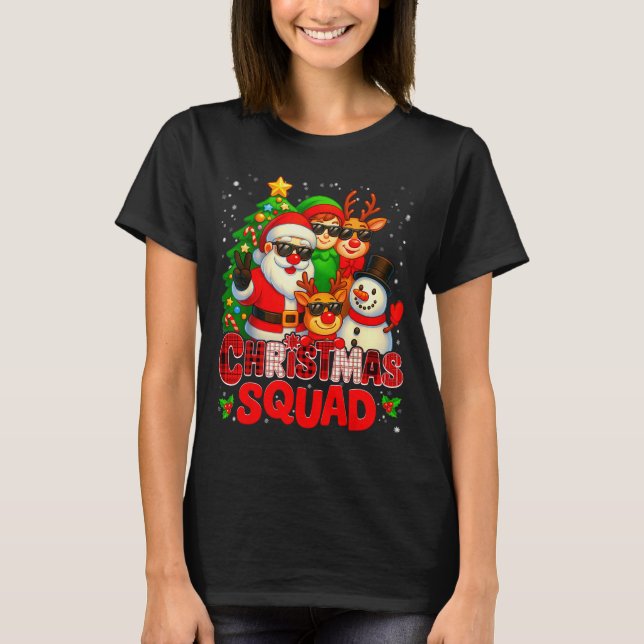 Camiseta Christmas Squad Plaid Santa Snowman Elf Rudolph Xm (Frente)
