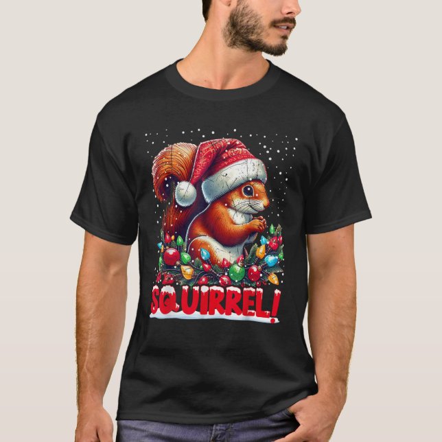 Camiseta Christmas SQUIRREL Candy Cane Santa Hat Family Xma (Frente)