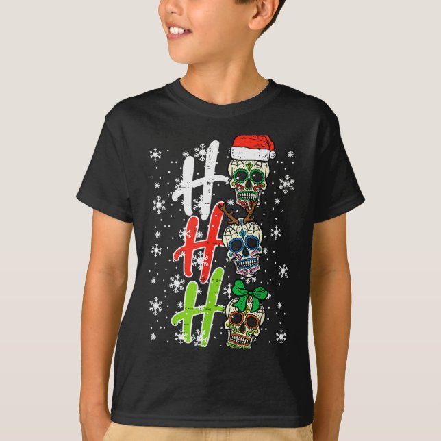 Camiseta Christmas Sugar Skull Ho Ho Ho Xmas Mexican Men Wo (Frente)