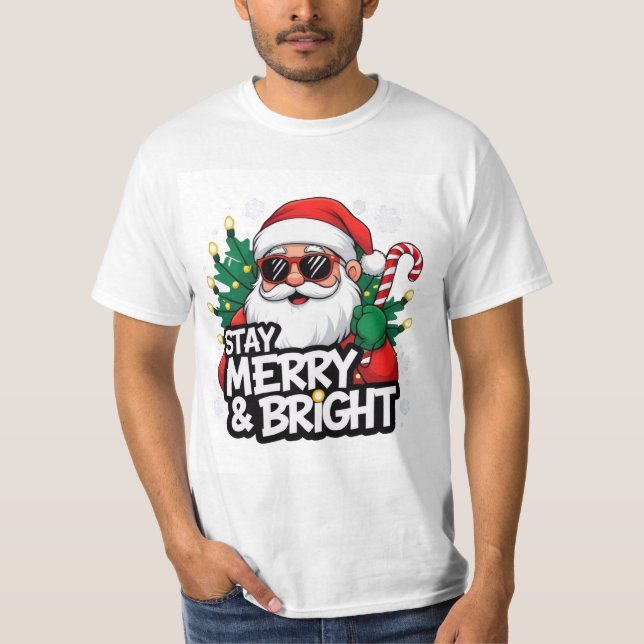 Camiseta  Christmas T-Shirt for Teens  Stay Merry & Bright (Frente)