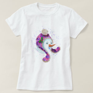 Camiseta Christmas T-Shirt Snowman In Beanie Winter Hat