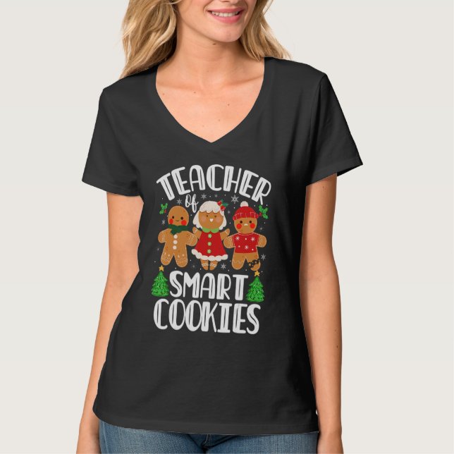 Camiseta Christmas Teacher Of Smart Cookies Cute Gingerbrea (Frente)