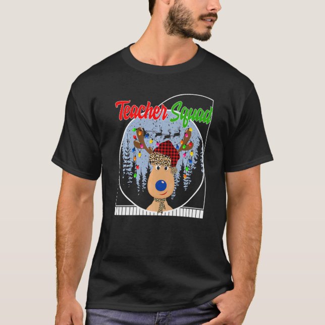 Camiseta Christmas Teacher Squad Reindeer Santa Hat Teacher (Frente)