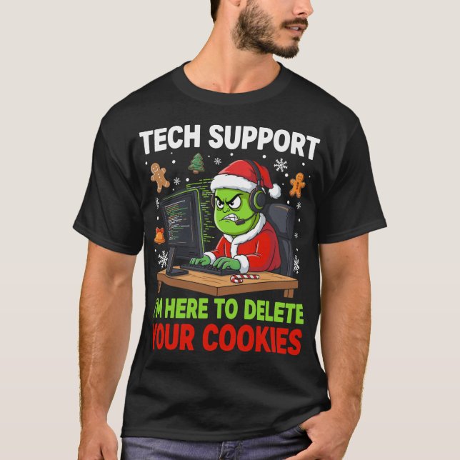 Camiseta Christmas Tech Support Here to Delete Cookies  (Frente)
