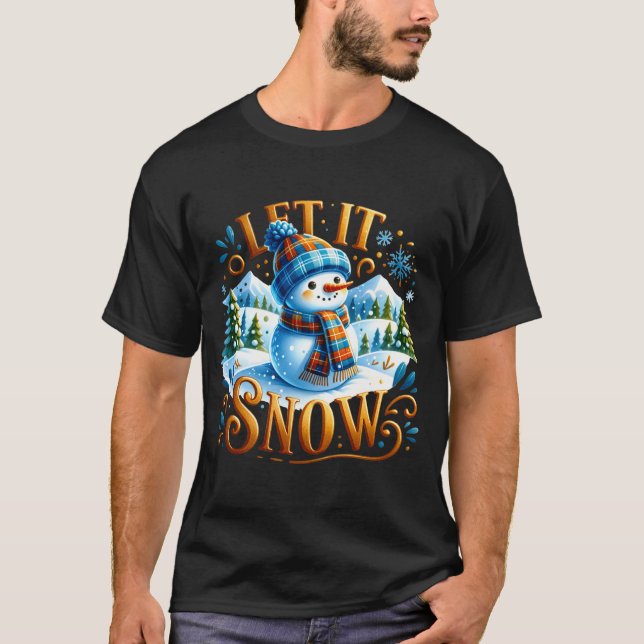 Camiseta Christmas Theme Let It Snow Cute Snowman T Shirt  (Frente)