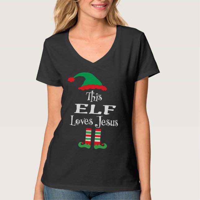 Camiseta Christmas This Elf Loves Jesus Religious  Xmas (Frente)
