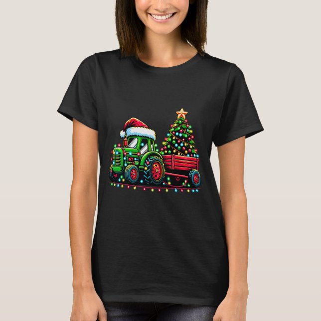 Camiseta Christmas Tractor Boys Santa Xmas Farm Truck  (Frente)