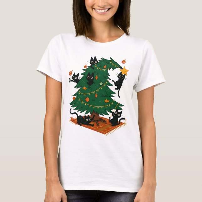 Camiseta Christmas Tree And Cat (Frente)