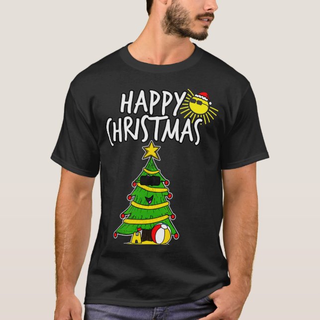 Camiseta Christmas Tree Beach Summer e australiano Funny Xm (Frente)