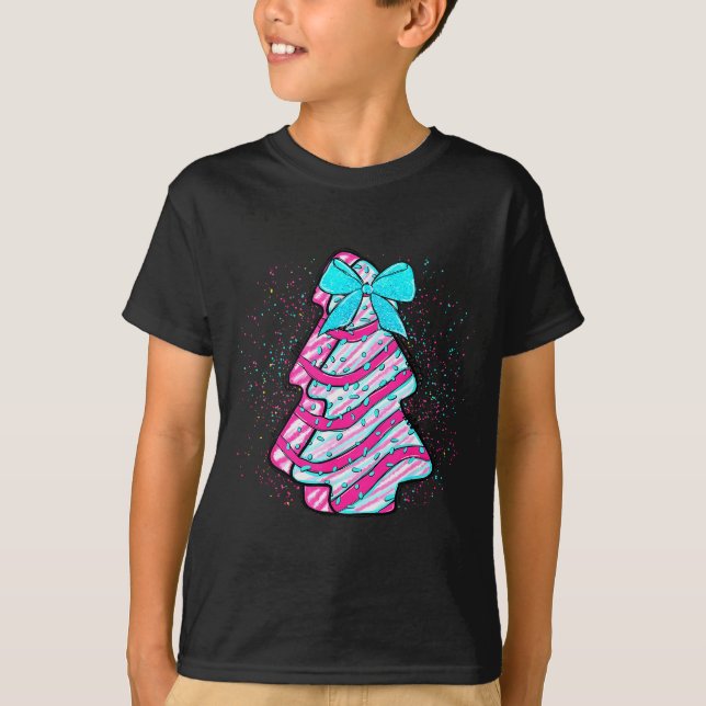 Camiseta Christmas Tree Cake Coquette Bow Xmas Matching Fam (Frente)