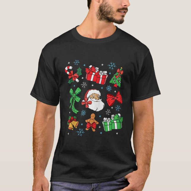 Camiseta Christmas Tree Coquette Bow Santa Candy Cane Xmas  (Frente)