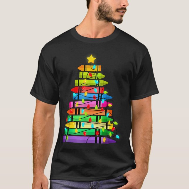 Camiseta Christmas Tree Made Of Crayons School Teacher Life (Frente)