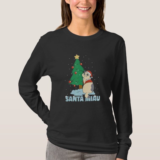 Camiseta Christmas Tree Santa Miau Cat (Frente)