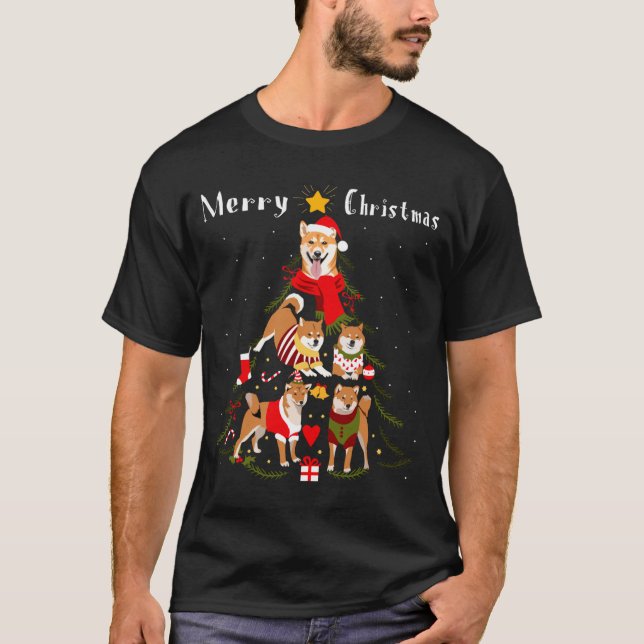 Camiseta Christmas Tree Shiba Inu Lover Xmas Dog Owner New  (Frente)