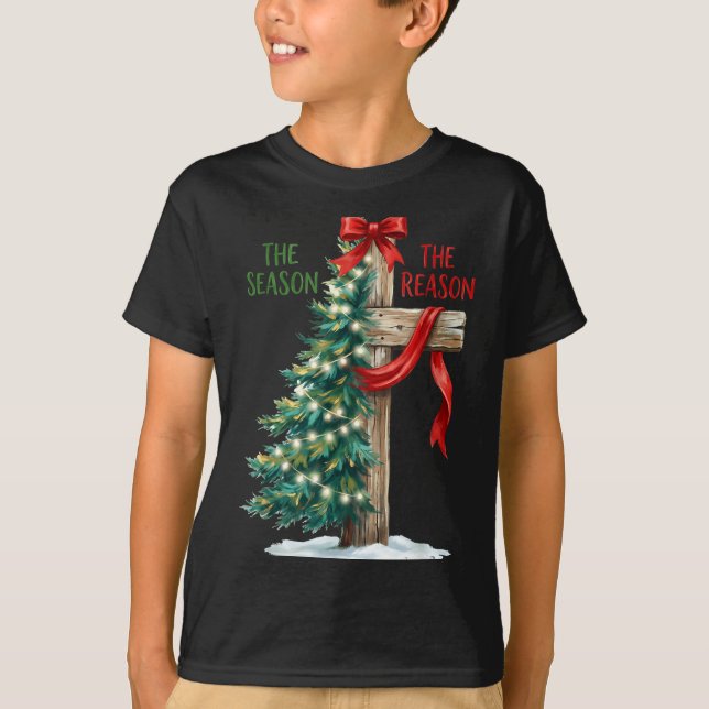 Camiseta Christmas Tree The Season Jesus Cross The Reason X (Frente)