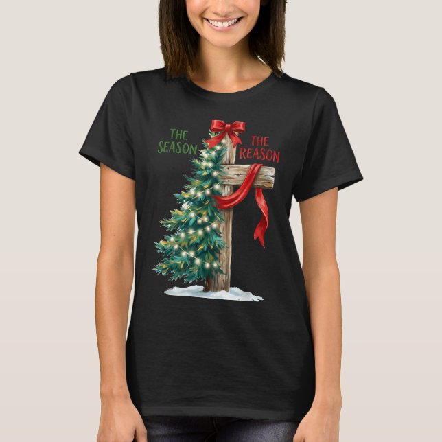 Camiseta Christmas Tree The Season Jesus Cross The Reason X (Frente)