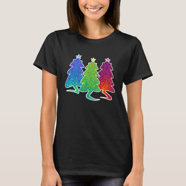 Camiseta Christmas Trees Cat Lizard Dinosaur Rat Blue Green (Frente)