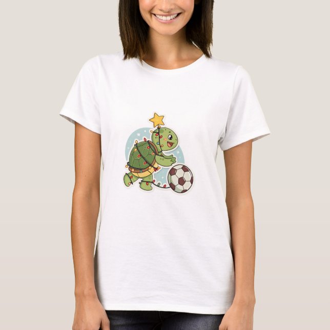 Camiseta Christmas Turtle with Soccer Ball (Frente)