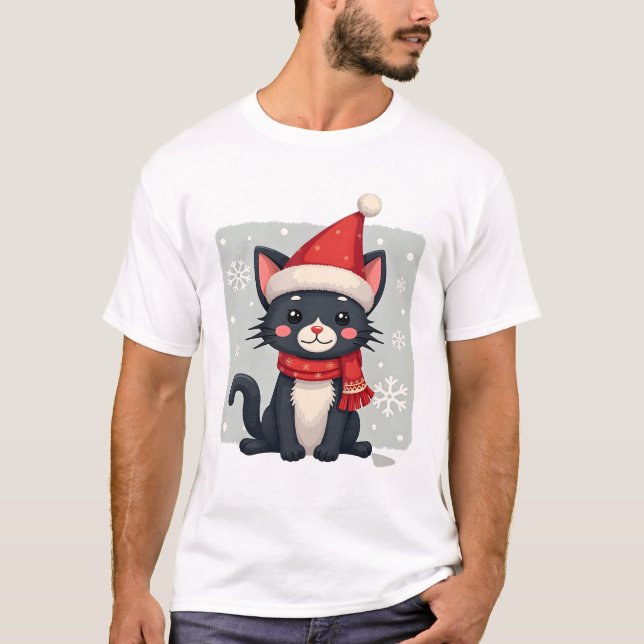 Camiseta Christmas Tuxedo Cat Santa Scarf Ugly Xmas Women G (Frente)