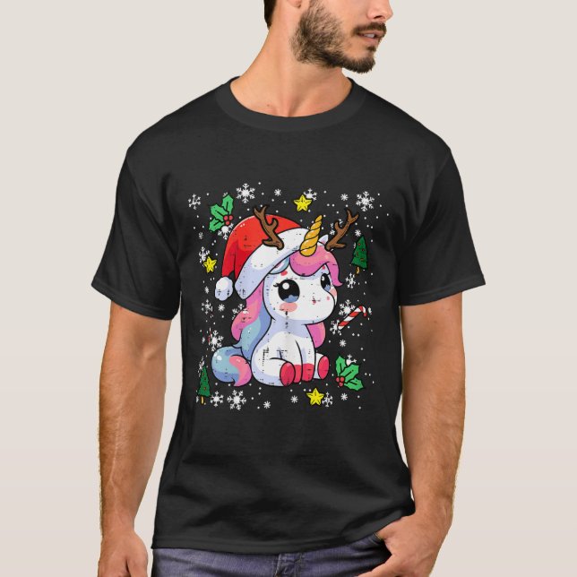 Camiseta Christmas Unicorn Cute Magical Xmas Toddler Girls  (Frente)