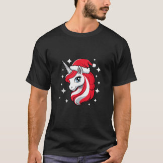 Camiseta Christmas Unicorn For Girls Red Santa Hat Winter H