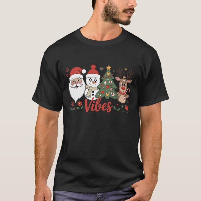 Camiseta Christmas Vibes Santa Snowman Reindeer Holiday (Frente)